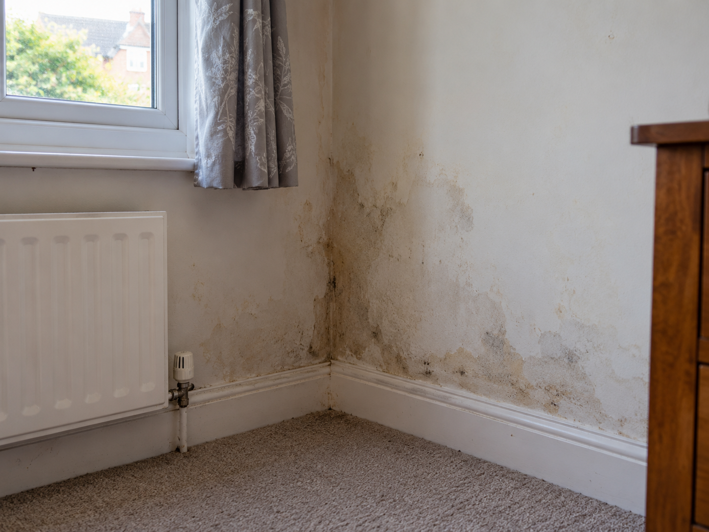 Damp staining recorded in a survey report as needing specialist investigation