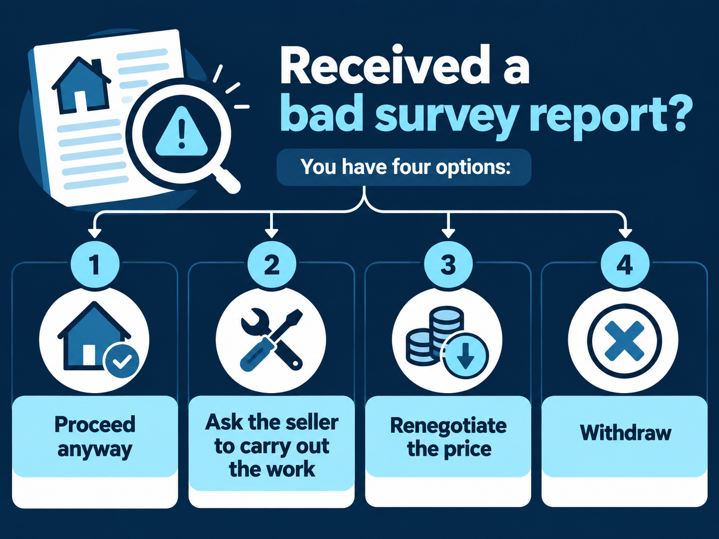 The four options available to a buyer after a bad survey report