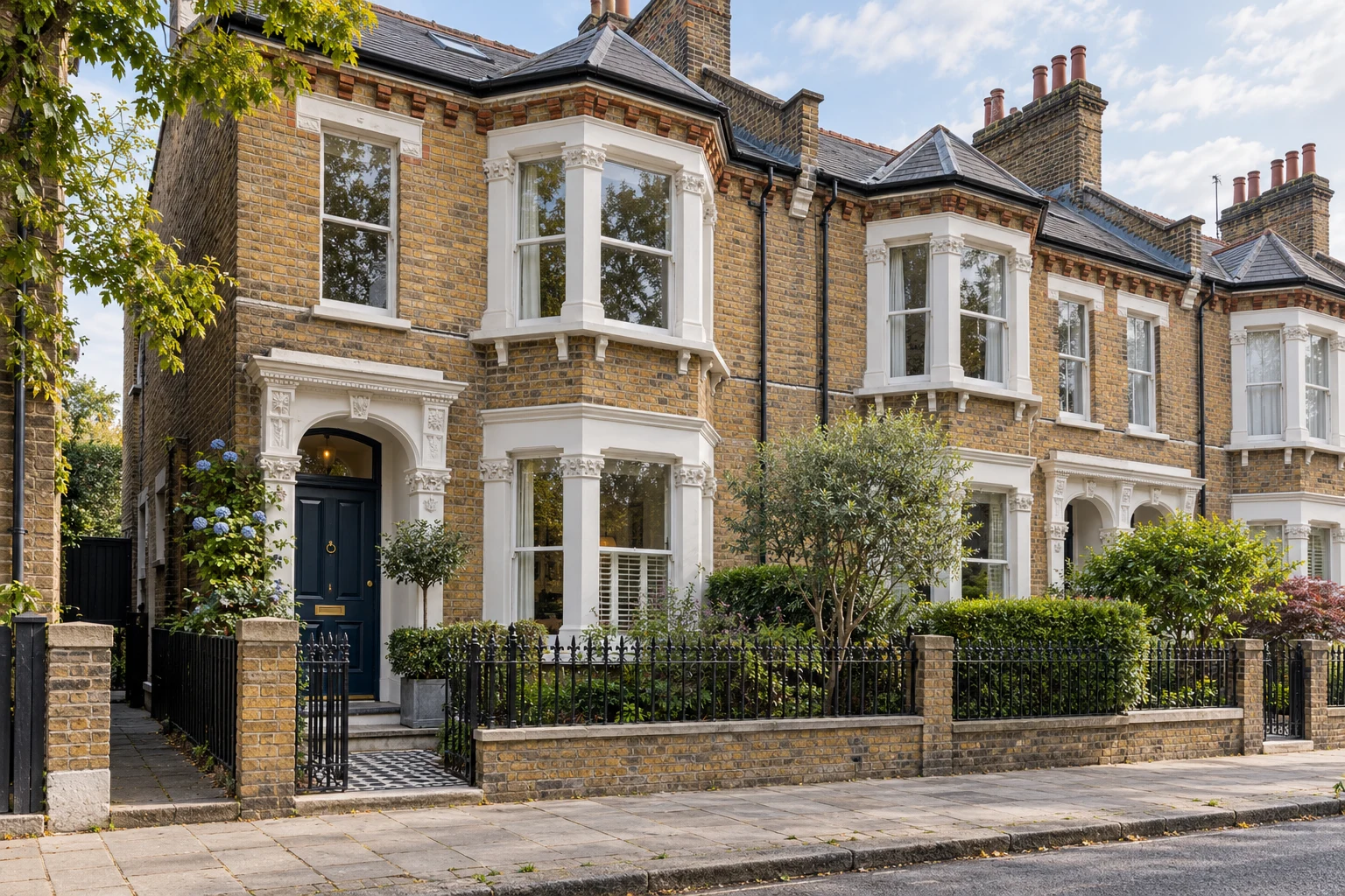 Victorian terraced houses with bay windows and slate roofs.