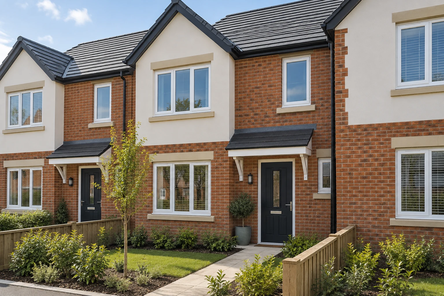Modern new-build homes with brick and rendered façades