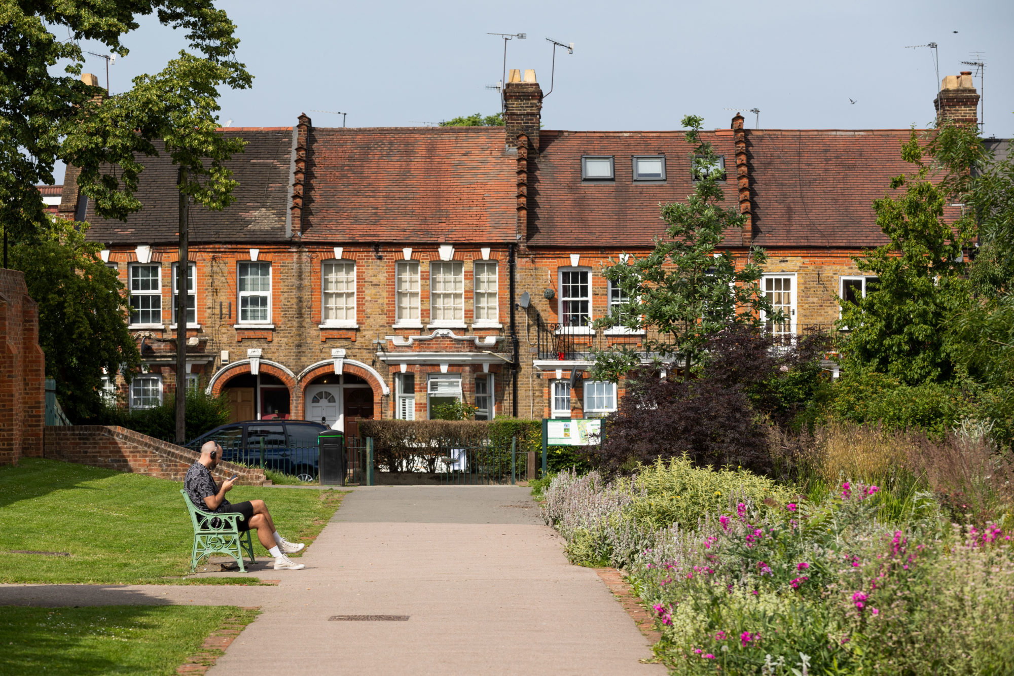 Residential street in London with period homes suited for property surveys